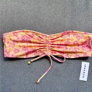 Pacsun Floral Cleo Shine Cinched Bandeau Bikini Top